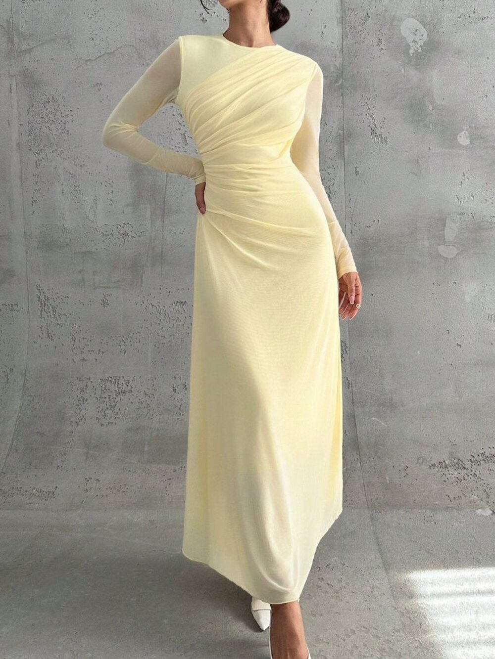 Light Yellow Elegant Women's Maxi Dress - Picture 4 of 7